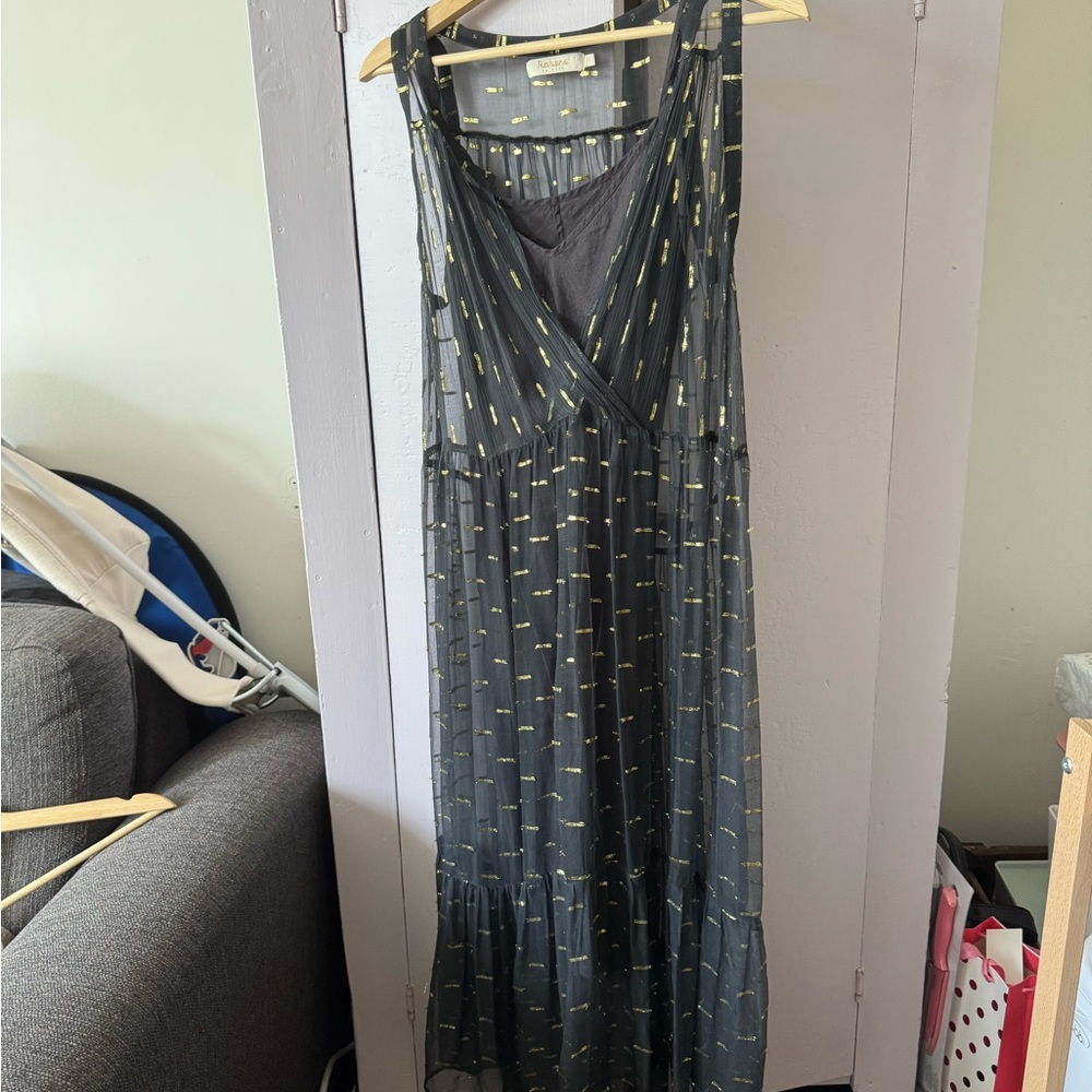 Rabens Black Maxi Dress with Gold Accents